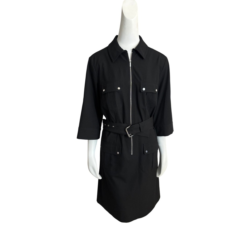 Michael Kors Black Zip Front Belted Utility Safari Shirt Dress Plus Size 1X
